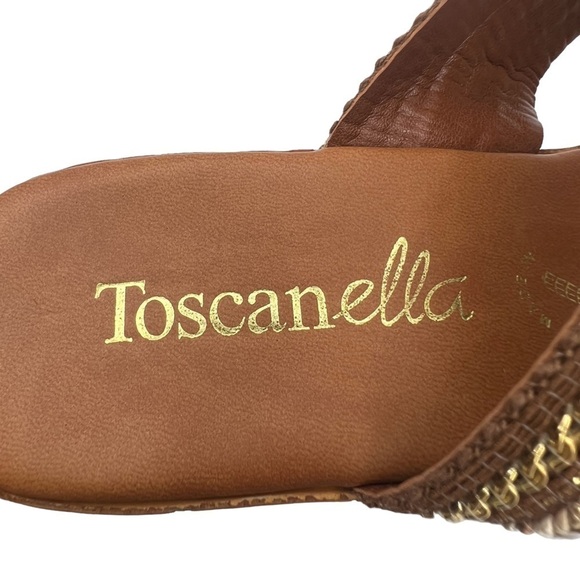 Toscanella Brown Gold Double Banded Platform Wedge Sandals Size 9 Women's - Picture 2 of 7